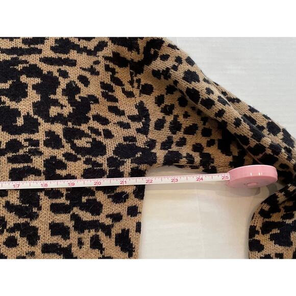 LOFT Black Tan Wool Blend Cheetah/Animal Print Long Sleeve Crew Neck Sweater, S - Picture 9 of 10
